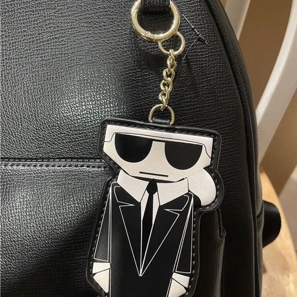 NWT Karl Lagerfeld Paris Khloe Backpack Black with Karl Key Chain Charm - Picture 4 of 4